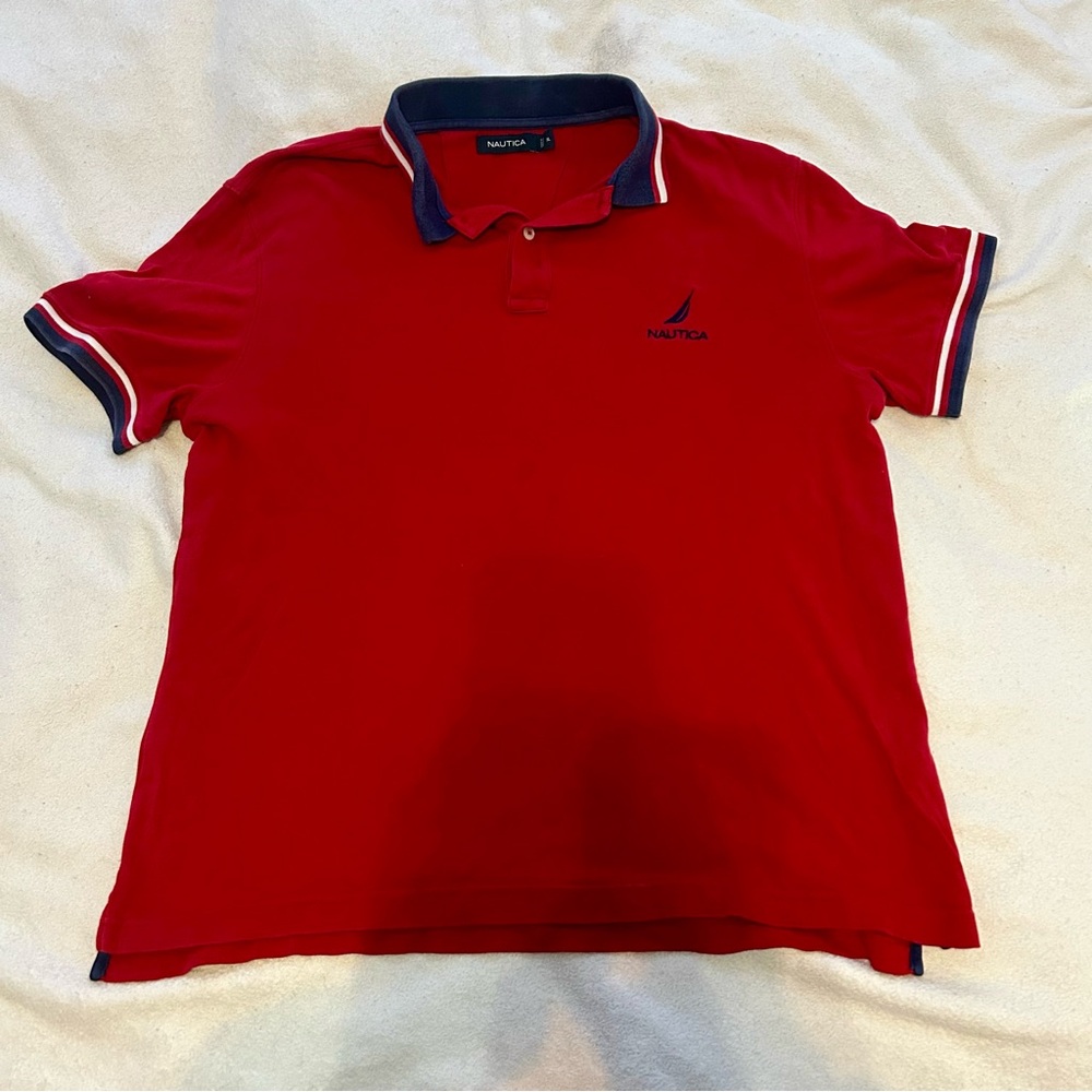 Nautica Men's Polo Shirt in Vibrant Red with Navy Accents
